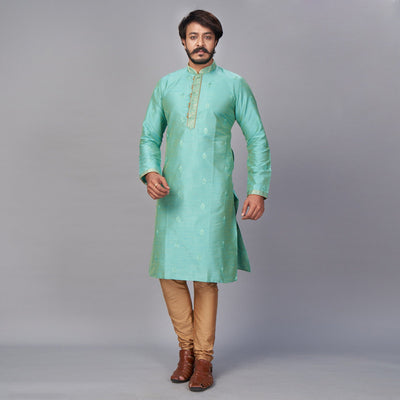 green-embroidered-jacquard-kurta-pyjama-set
