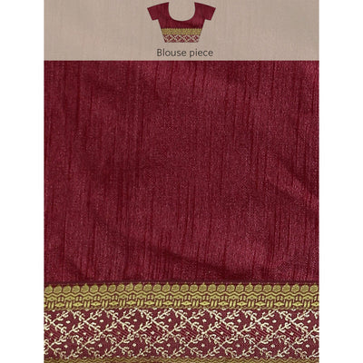 Maroon Floral Foil Printed Zomato Saree