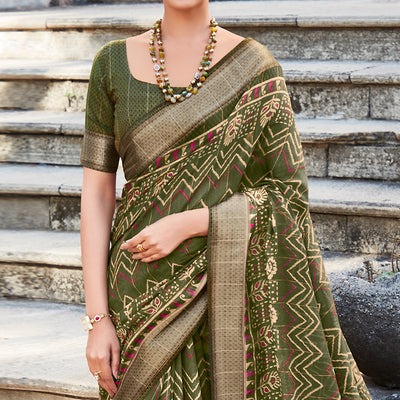 9-green-printed-with-woven-border-cotton-saree