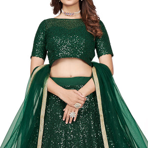 Dark Green Sequins Embroidered Georgette Lehenga Choli