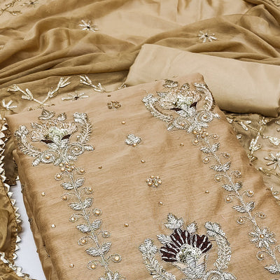 Chikoo Sequins Embroidered Modal Dress Material