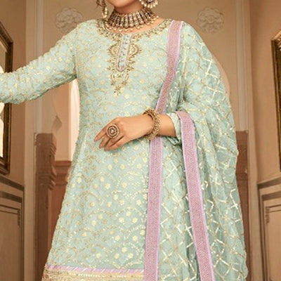 green-woven-georgette-sharara-suit