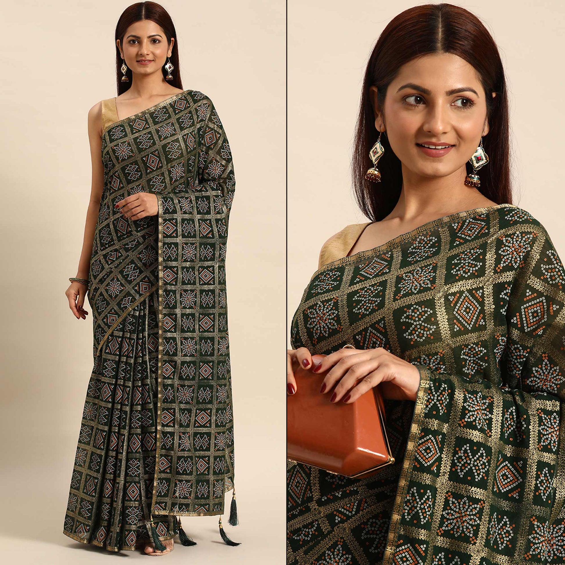 green-bandhani-foil-printed-zomato-saree-with-tassels