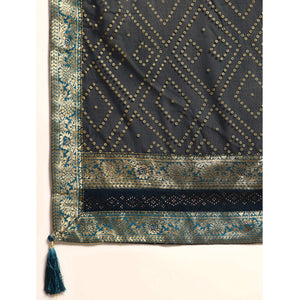 Dark Blue Foil Printed With Swarovski Georgette Saree
