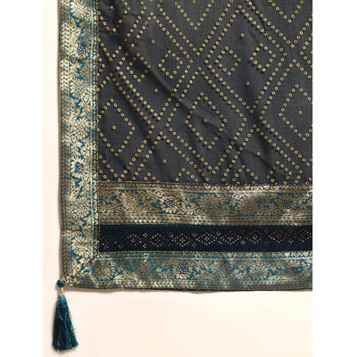Dark Blue Foil Printed With Swarovski Georgette Saree