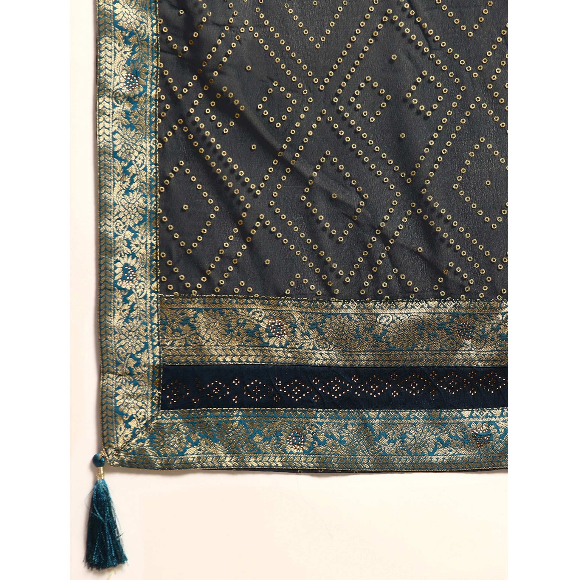 Dark Blue Foil Printed With Swarovski Georgette Saree