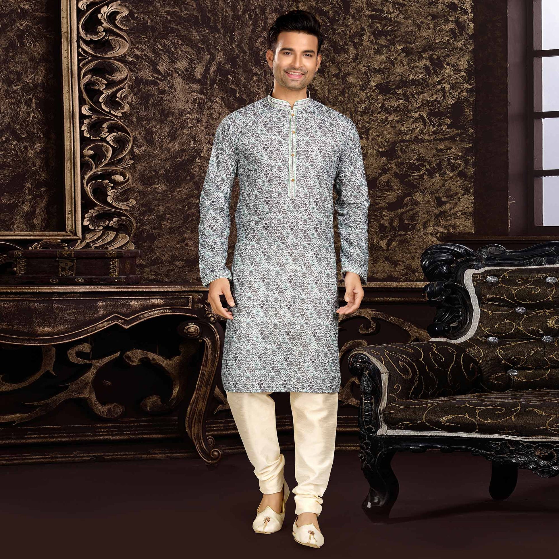 grey-lucknowi-and-digital-printed-cotton-kurta-pyjama-set-1