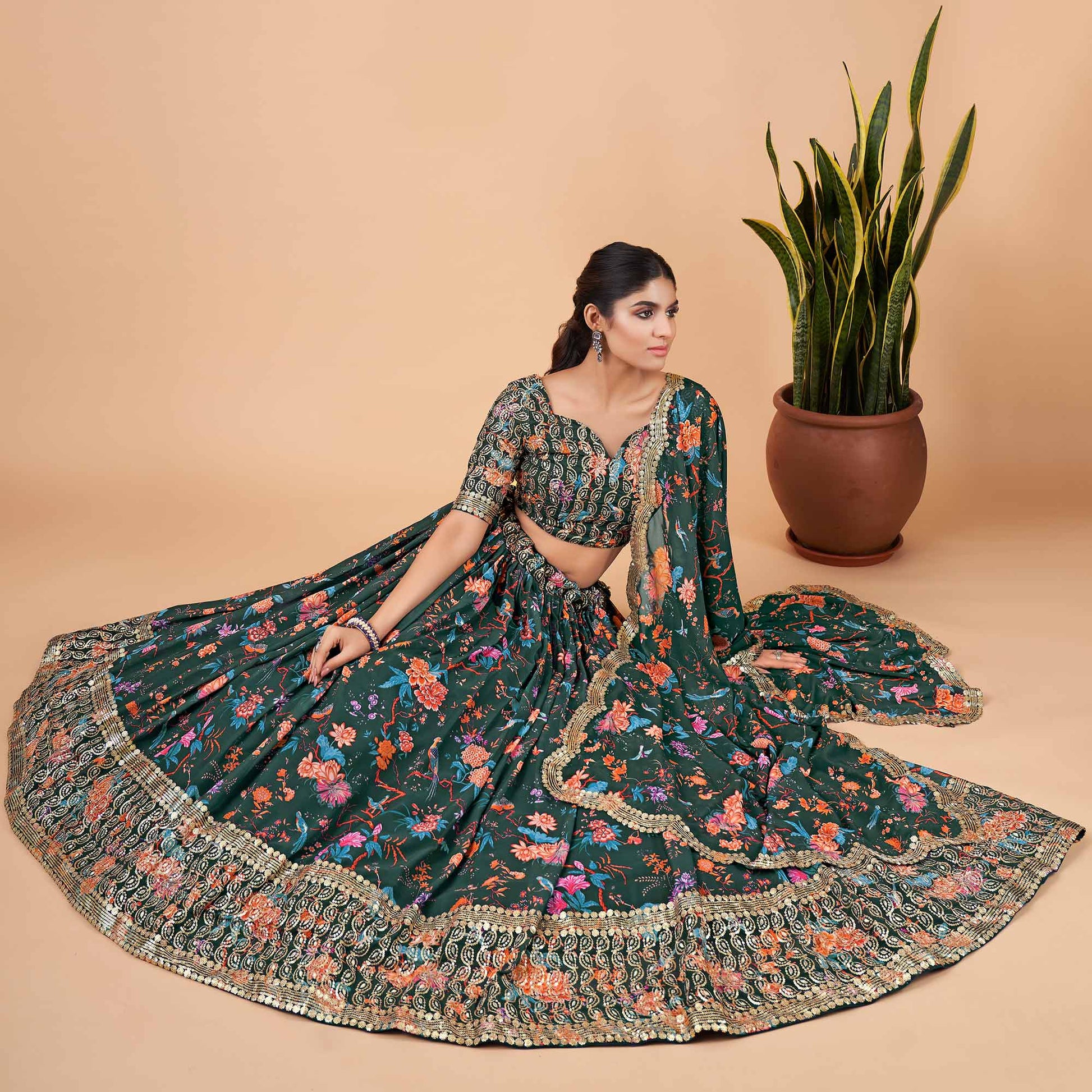 green-floral-printed-and-sequins-work-georgette-lehenga-choli