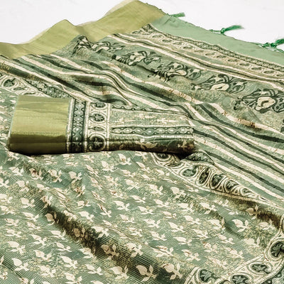 green-floral-digital-printed-matka-tussar-silk-saree-with-tassels
