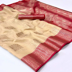 Chikoo Woven Linen Saree With Tassels