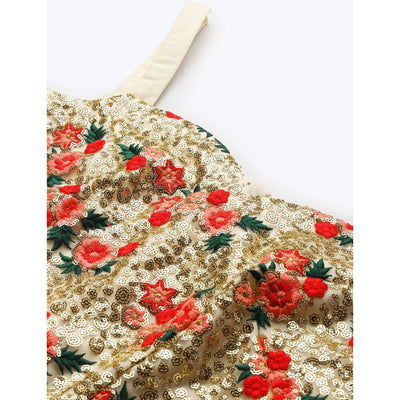 Cream Floral Embroidered Netted Lehenga Choli