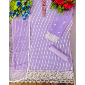 Light Purple Floral Embroidered Georgette Semi Stitched Suit