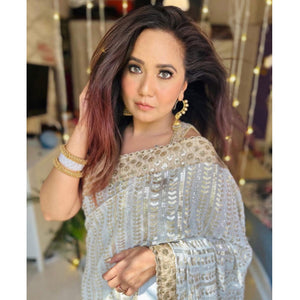 Grey Sequins Embroidered Georgette Saree