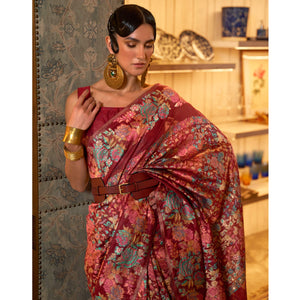 Maroon Floral Woven Art Silk Saree