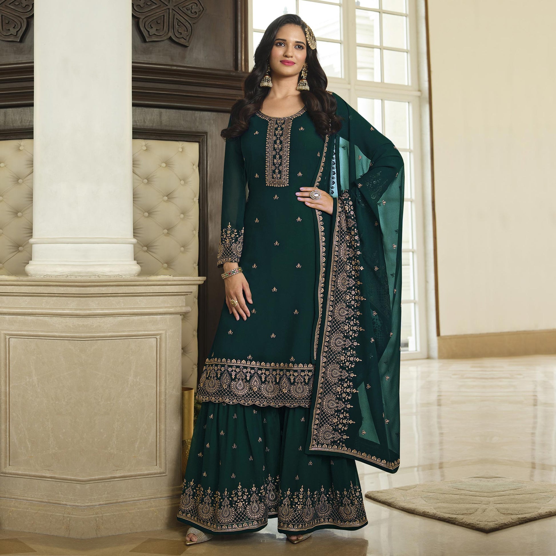 a-green-floral-embroidered-georgette-sharara-suit