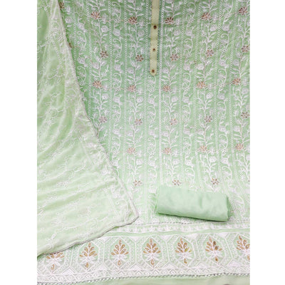 Light Green Lucknowi Embroidered Georgette Dress Material