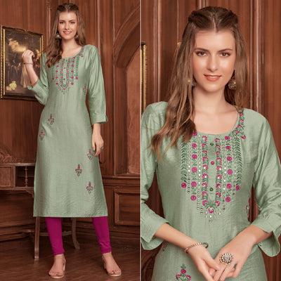green-floral-embroidered-rayon-kurti