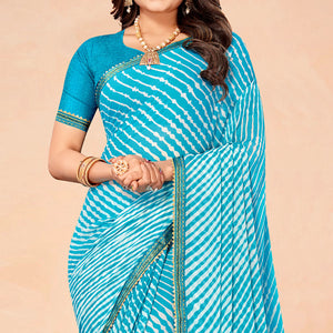 Light Blue Printed Chiffon Saree