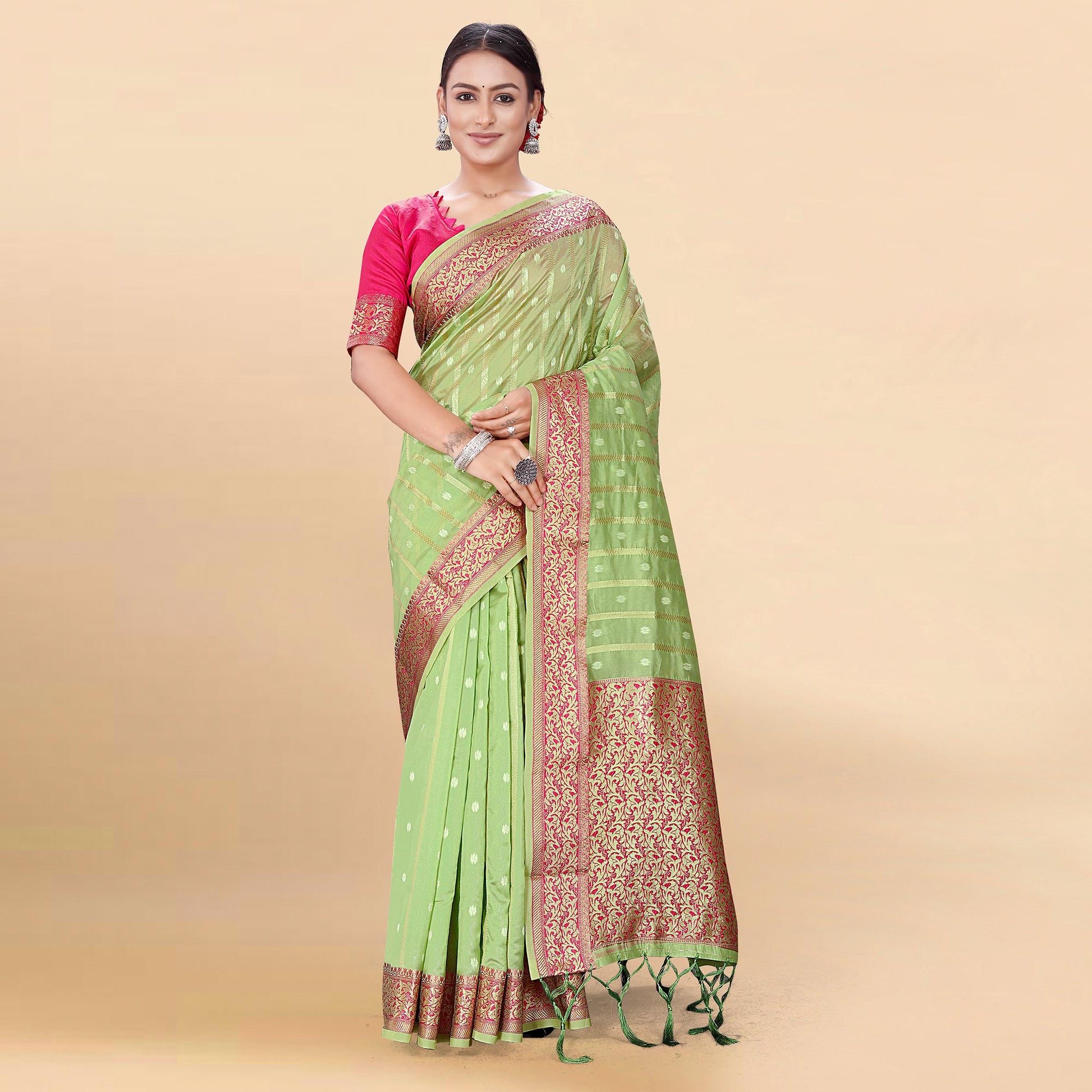 green-woven-organza-saree-with-tassels-18