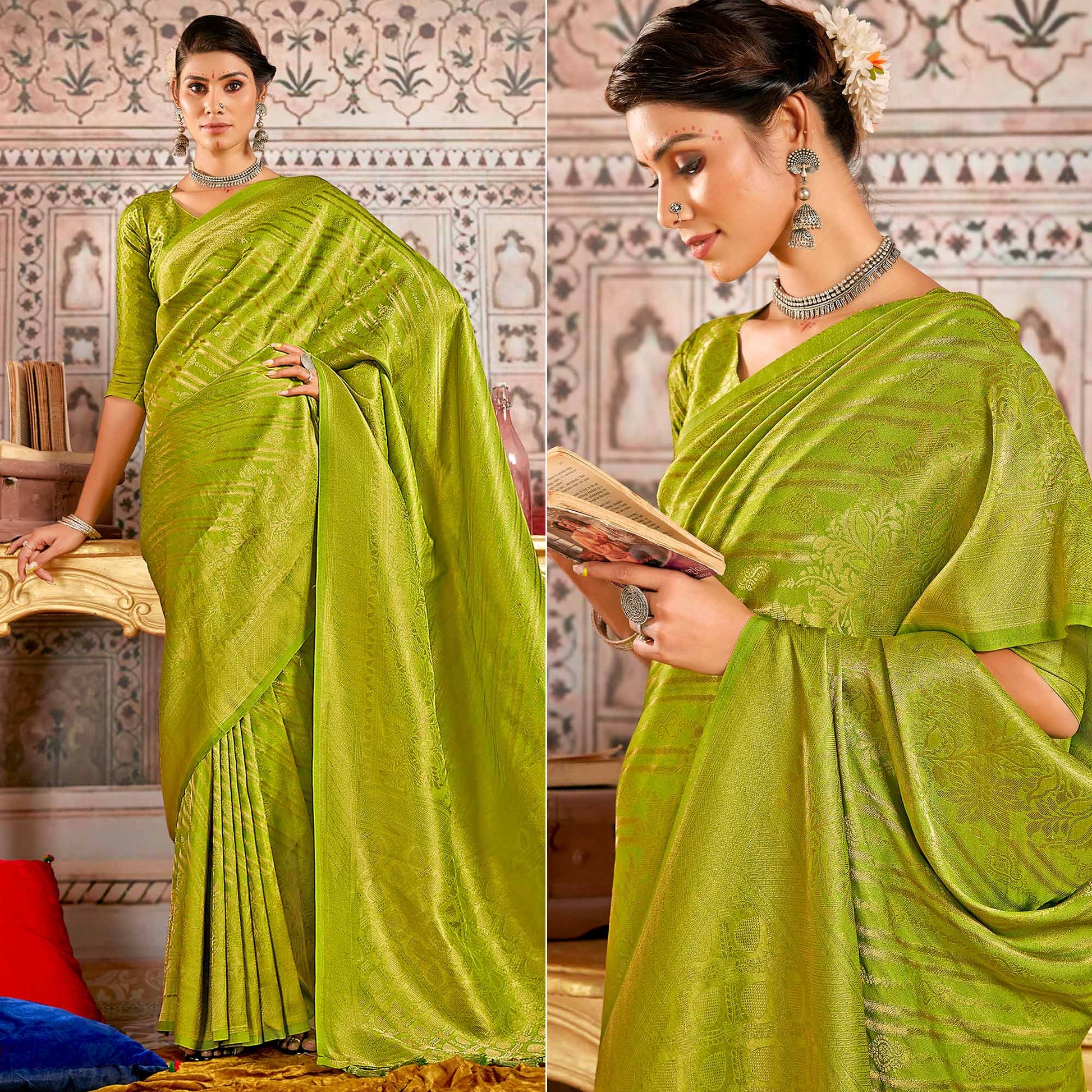 green-floral-woven-art-silk-saree-5