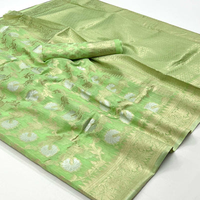 green-floral-woven-linen-saree