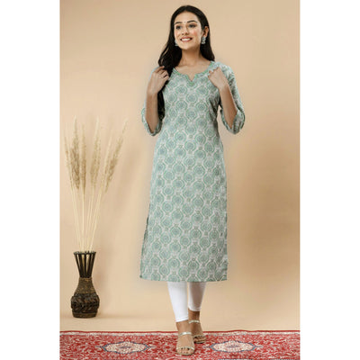 green-floral-printed-pure-cotton-kurti