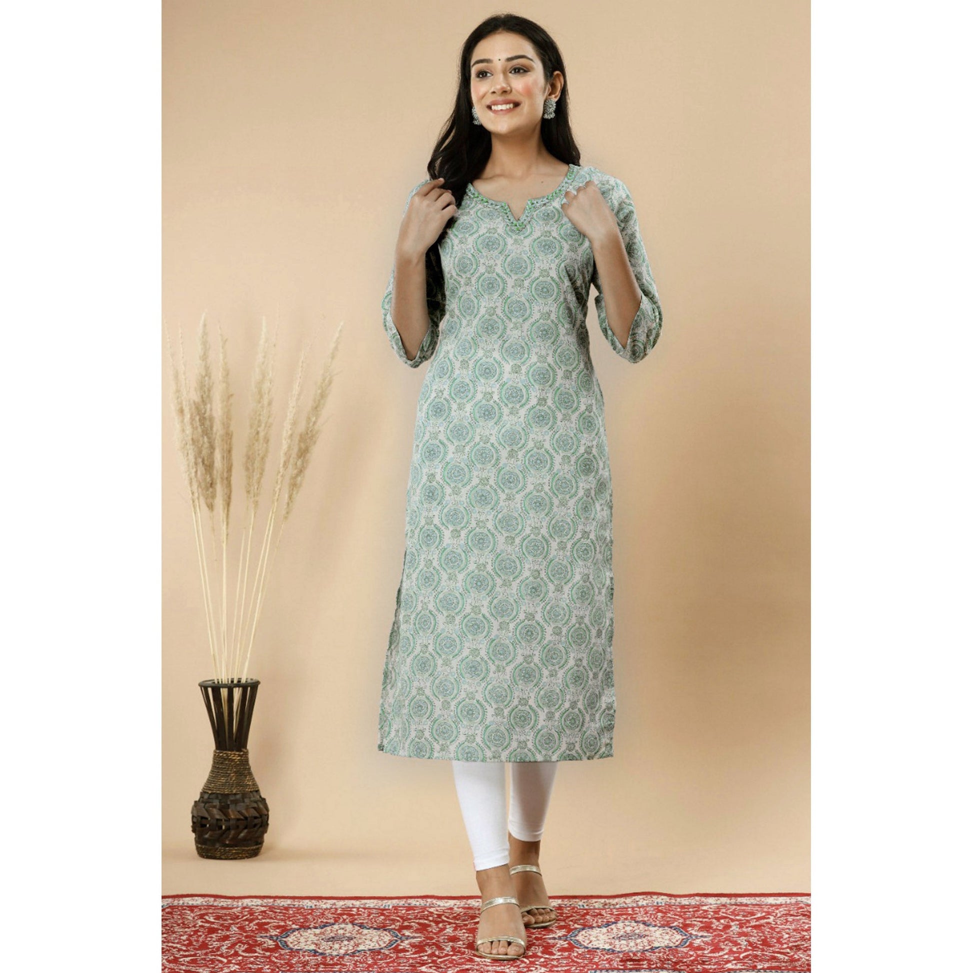 green-floral-printed-pure-cotton-kurti