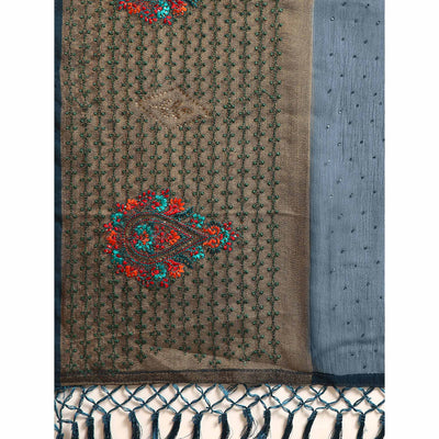 Blue Swarovski With Embroidery Work Viscose Chiffon Saree