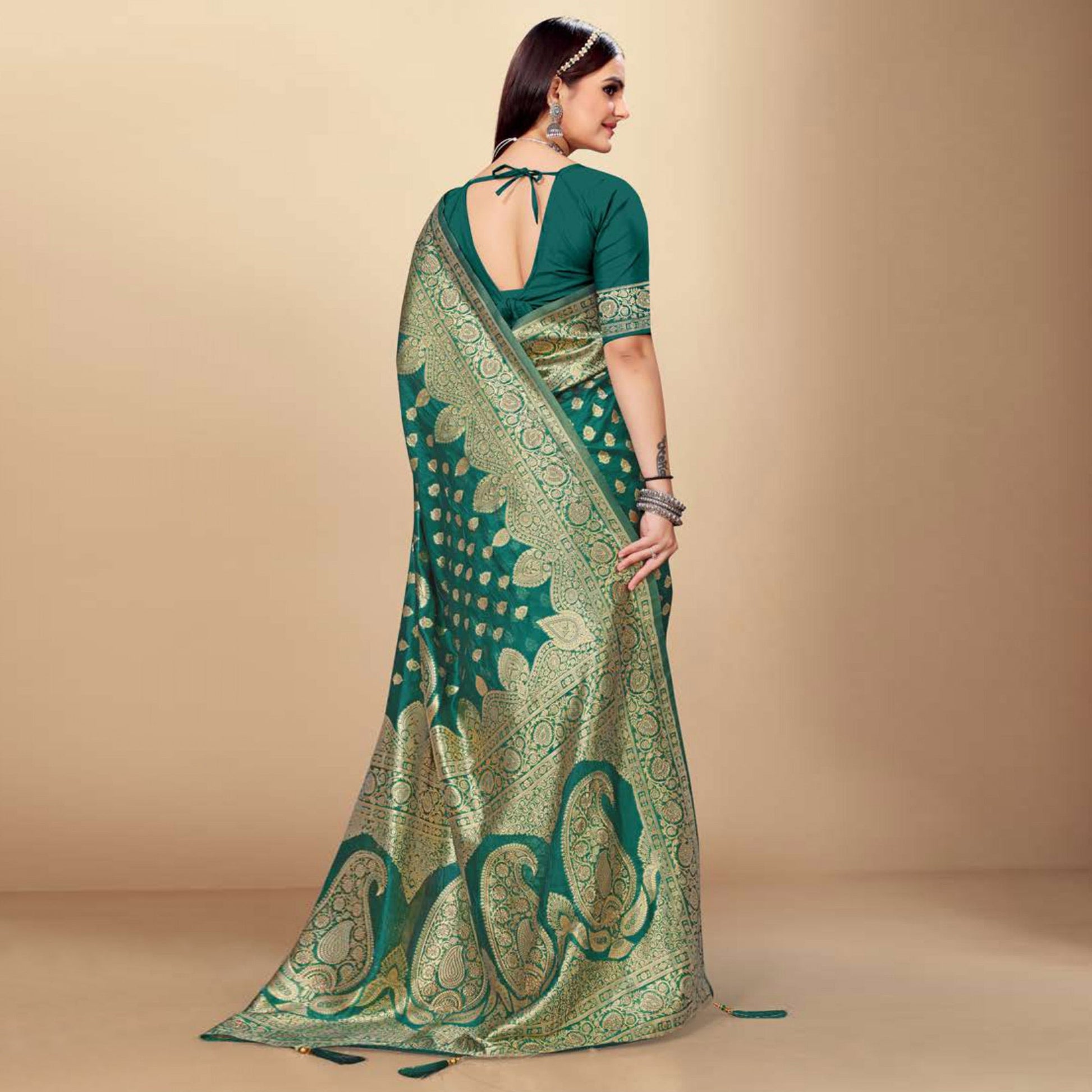 green-woven-art-silk-saree-with-tassels-11