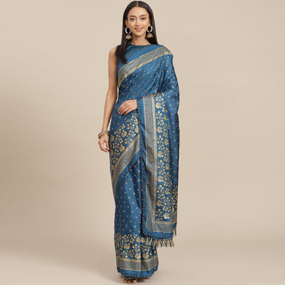 Blue Woven Vichitra Silk Saree