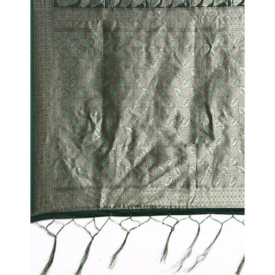 green-woven-kanjivaram-silk-saree-withtassels
