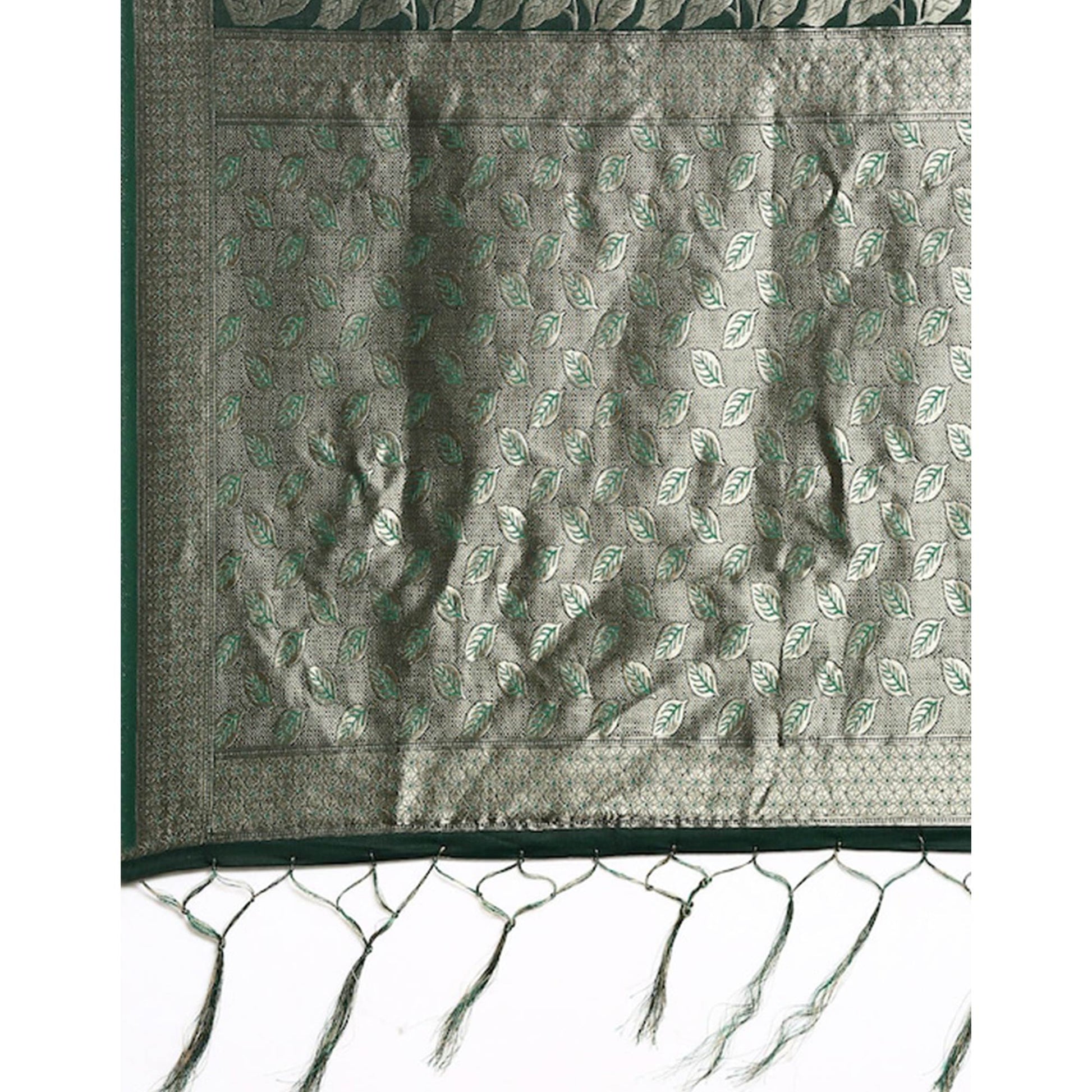green-woven-kanjivaram-silk-saree-withtassels