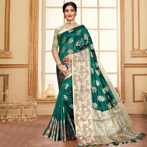 9green-floral-woven-organza-saree-with-tassels