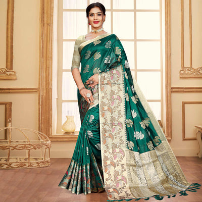 9green-floral-woven-organza-saree-with-tassels