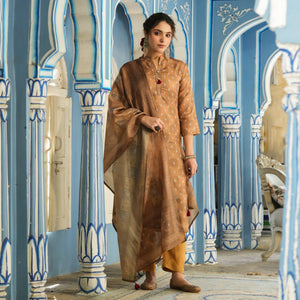Brown Checked Printed Rayon Suit