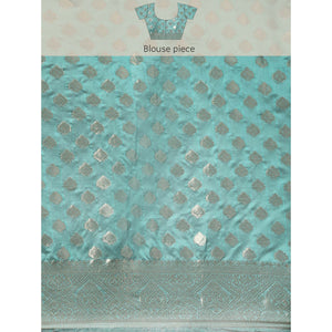 Blue Woven Organza Silk Saree With Tassels