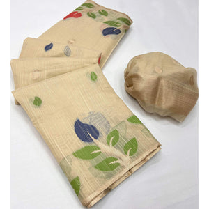 Chikoo Floral Woven Cotton Saree