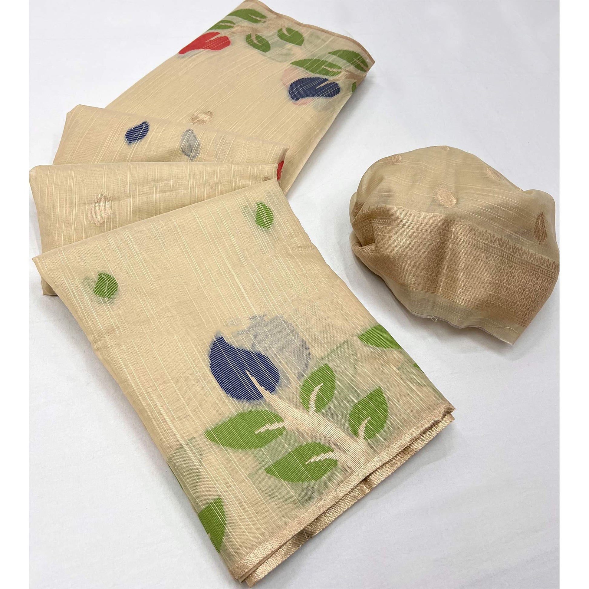 Chikoo Floral Woven Cotton Saree