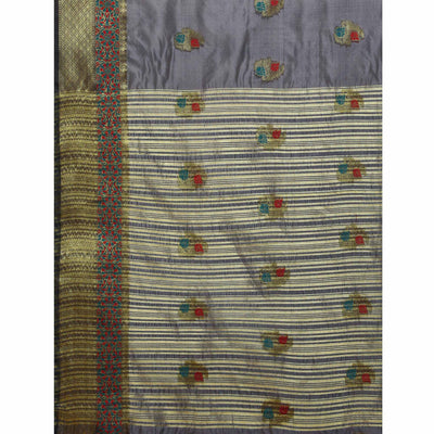 Grey Woven Organza Saree