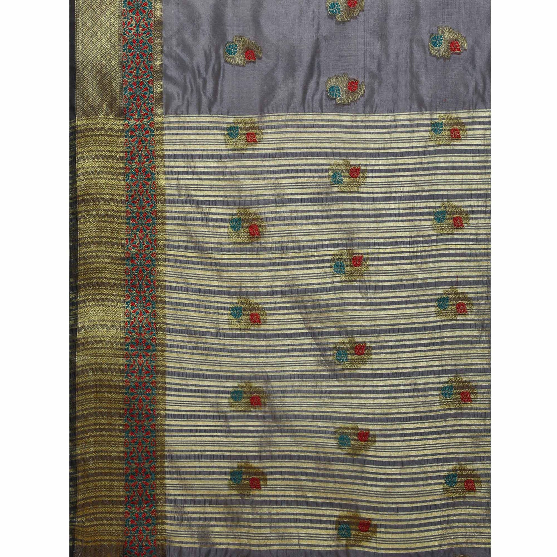 Grey Woven Organza Saree