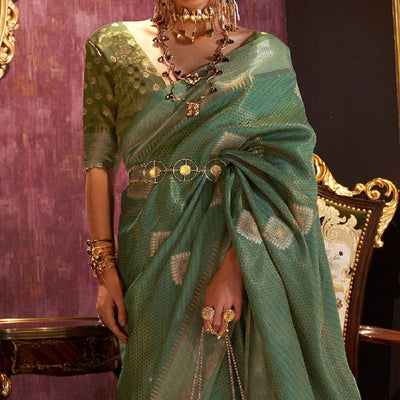 green-woven-art-silk-saree-with-tassels-13