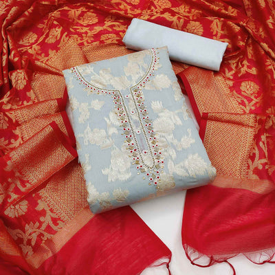grey-floral-woven-with-handwork-banarasi-silk-dress-material