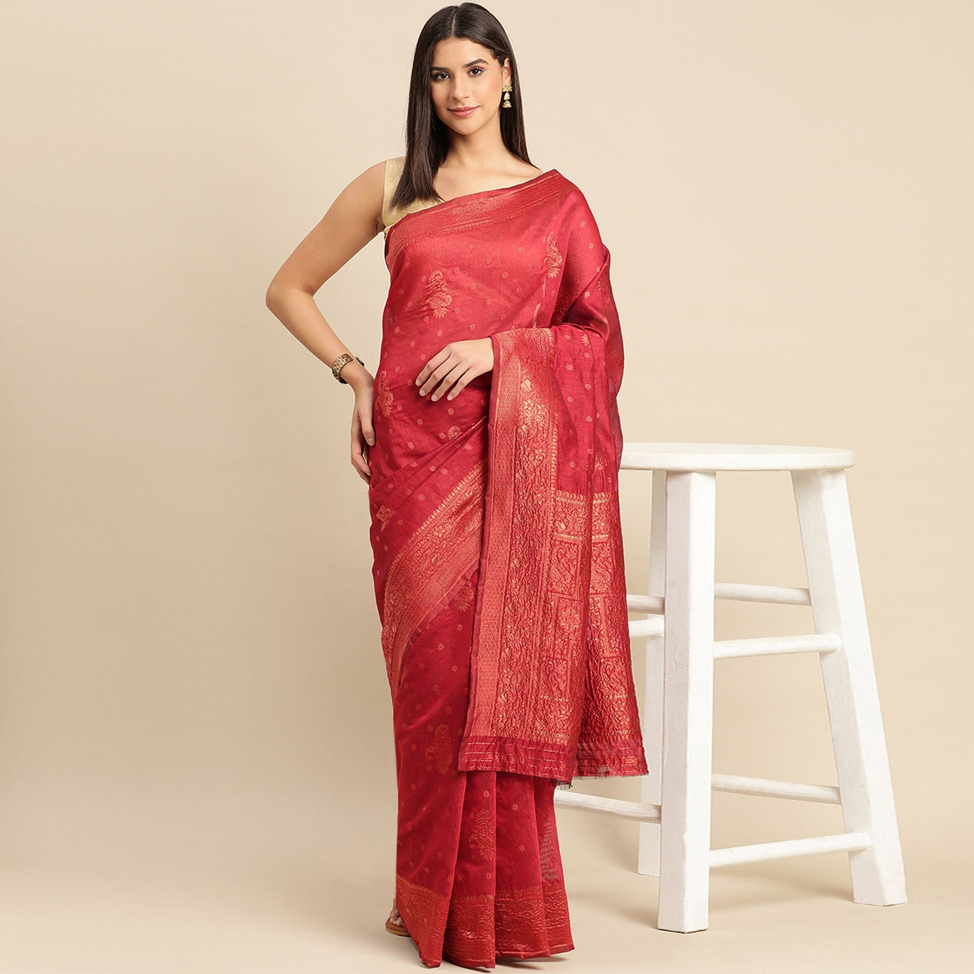 Maroon Woven Organza Saree