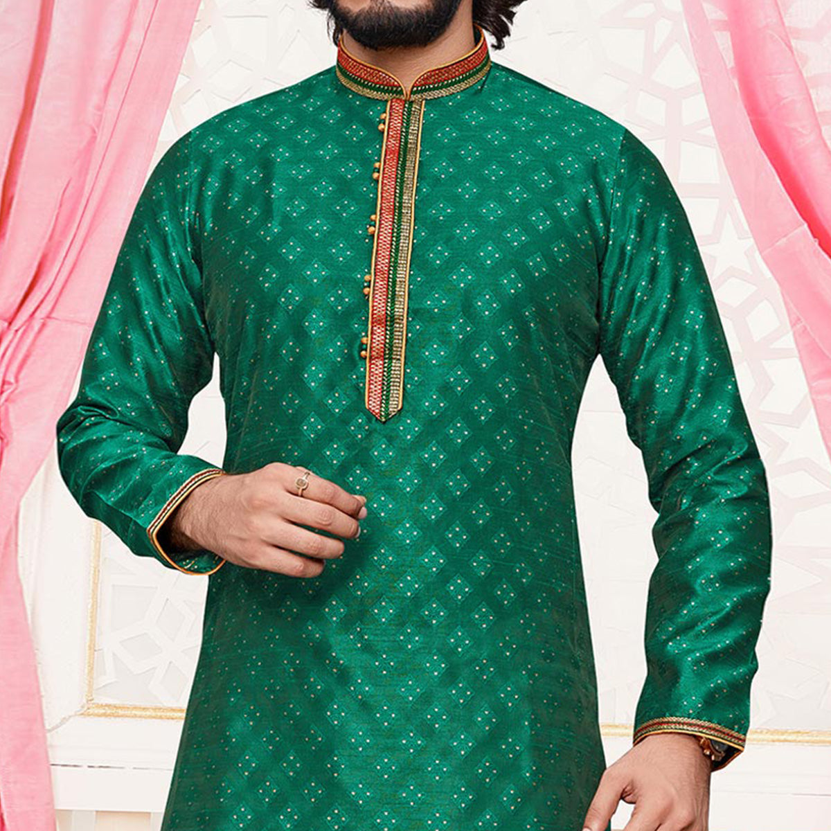 green-woven-jacquard-kurta-pyjama-set-3