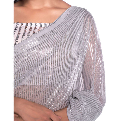 Grey Sequins Embroidered Georgette Saree