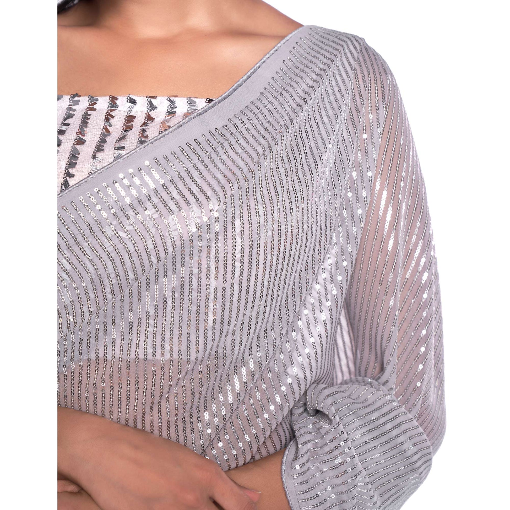 Grey Sequins Embroidered Georgette Saree