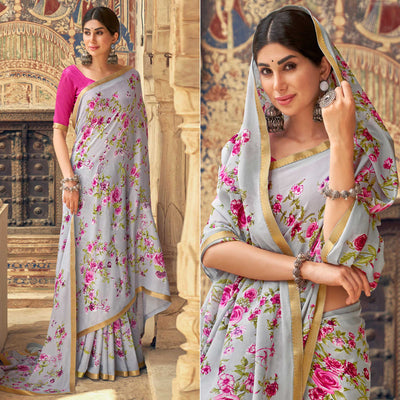 grey-floral-printed-chiffon-saree