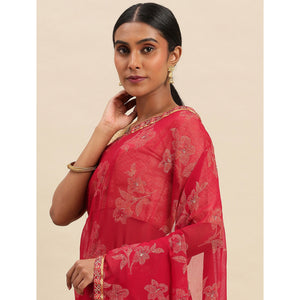 Maroon Floral Foil Printed Zomato Saree