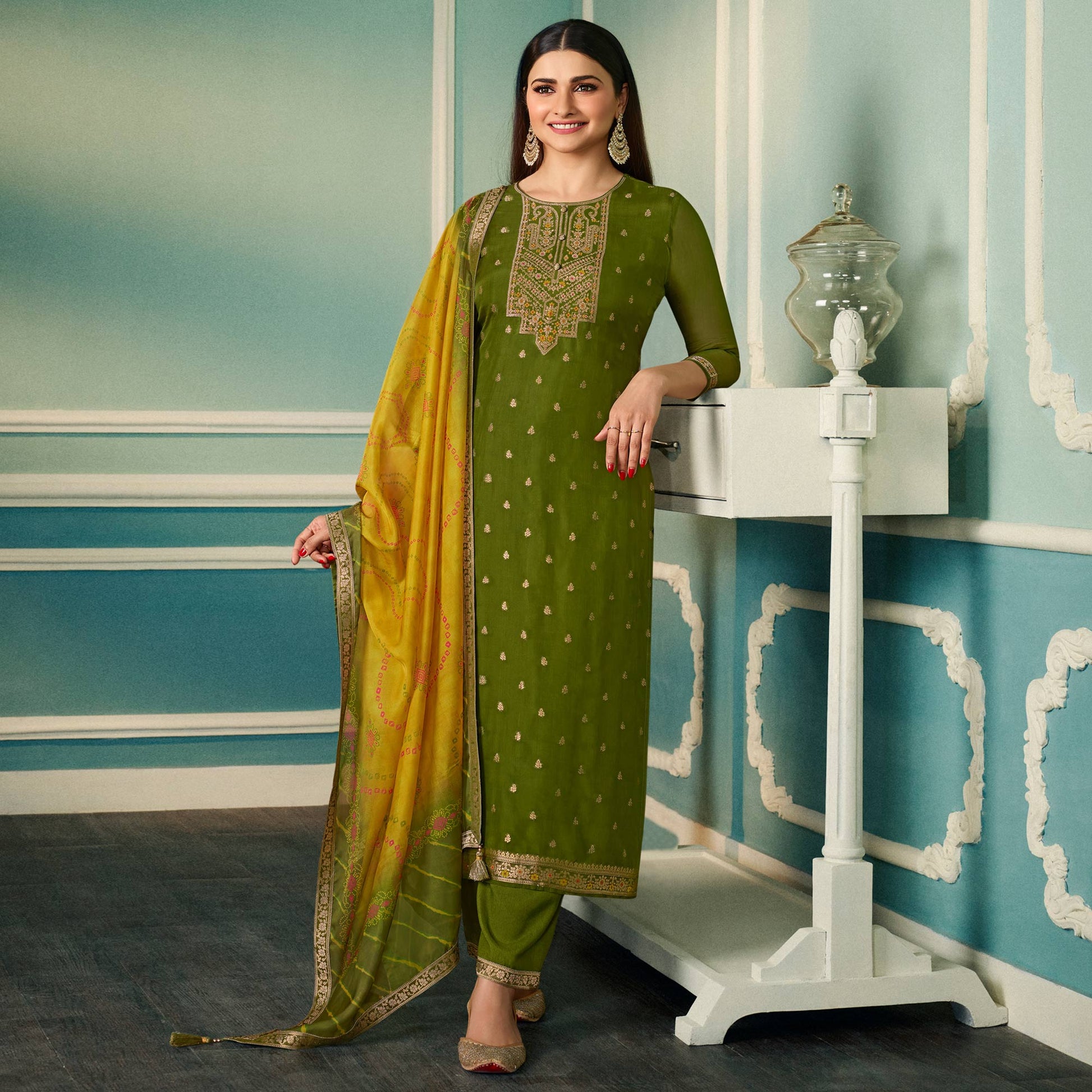 4-green-floral-woven-organza-salwar-suit