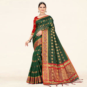 green-woven-organza-saree-with-tassels-8